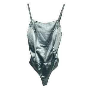 Satin Silky Bodysuit One Piece Size Small Ice Blue Y2K One Piece NEW Bossbae